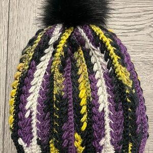 Multicolor Knit Beanie with Pom Pom